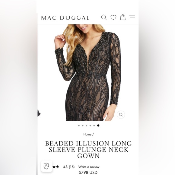 MAC DUGGAL NEW WITH TAGS 18 BLACK PLUNGE ILLUSION BEADED LONG DRESS - Picture 1 of 4
